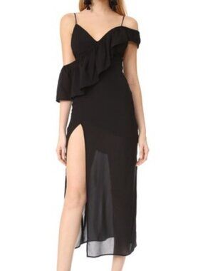 NWT For Love & Lemons Flamenco Black Silk Maxi Dress Size XS